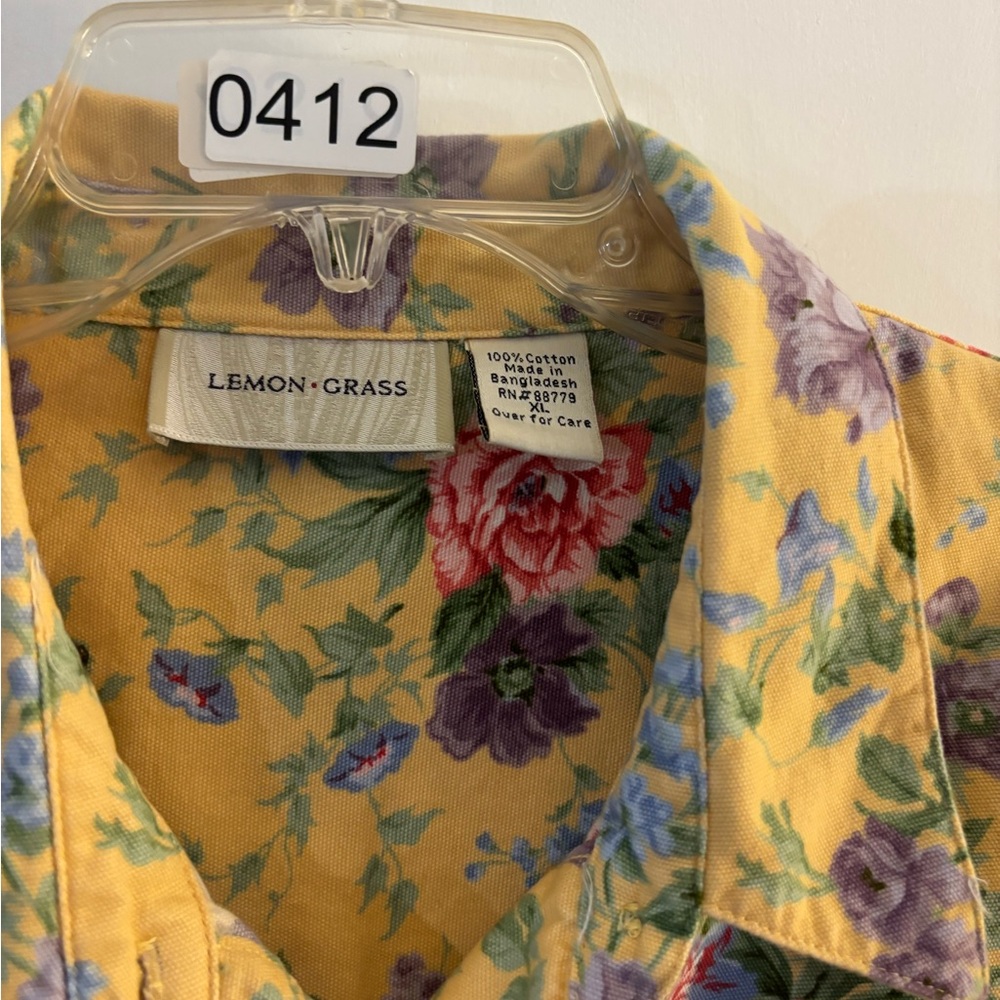 Vintage Lemon Grass Yellow Floral Button-Up Jacket sz XL - Picture 4 of 7